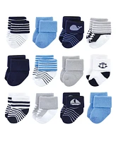 Luvable Friends Baby Boys Newborn Terry Socks, Whale, 0-6 Months