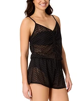 Salt + Cove Juniors' Medallion Crochet Front-Drawstring Romper