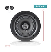 Pyle PDIC86 8" In-Wall/In-Ceiling 2-Way Stereo Speakers - Flush Mount, 250W, White, Pair