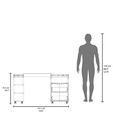 Odessa Extendable Desk, 2 Drawers, 4 Shelves, 4 Wheels, White/Walnut