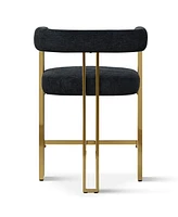 Set of 3 Counter Height Bar Stools, Chenille Upholstered Chairs with Gold Metal Legs-Maison Boucle
