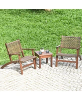 3PCS Patio Rattan Furniture Set Coffee Table