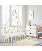 Gouun 2 Person Hanging Hammock Chair with Cushion Macrame Swing