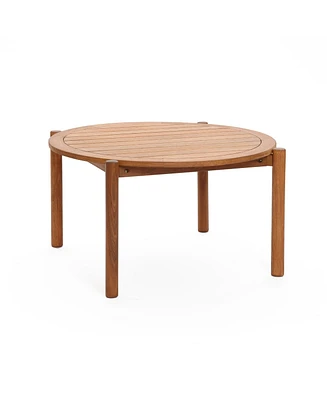 LuxenHome Natural Solid Wood 35.4-Inch Round Outdoor Coffee Table