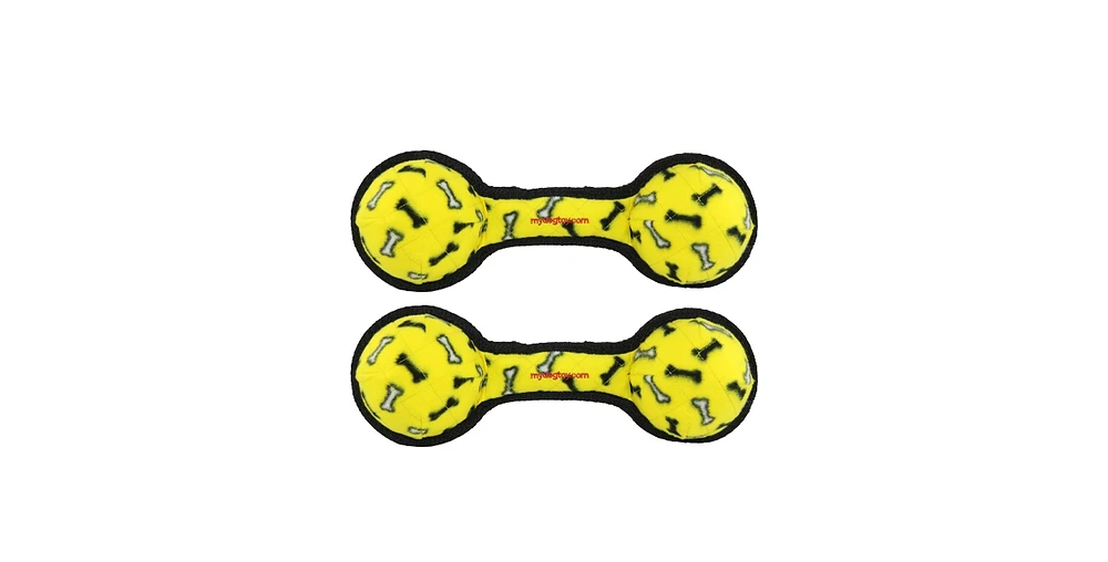 Tuffy Ultimate 2 Ball Tug Yellow Bone, 2 Pack Durable Squeaky Dog Toy