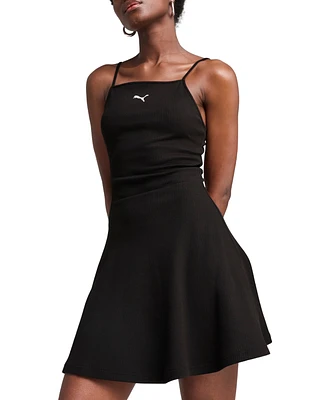 Puma Women's Ribbed Square-Neck Flared Mini Dress