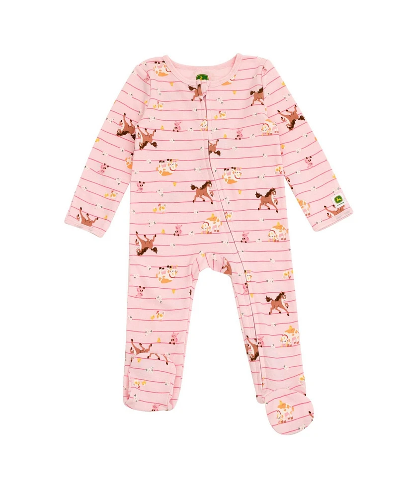 John Deere Baby Girls Animals Ribbed Zip Up Sleep N' Play Coverall