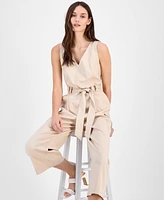 Tahari Asl Women's Cropped Tie-Waist Cargo Jumpsuit