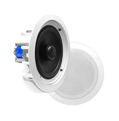 Pyle PDIC60T 6.5" In-Wall/In-Ceiling 2-Way Stereo Speakers with 70V Transformer - Flush Mount, White, Pair