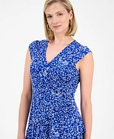 Robbie Bee Petite Floral-Print Double-Ruffle Fit & Flare Dress