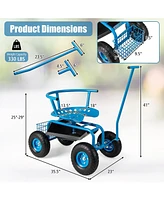 Rolling Garden Cart with Height Adjustable Swivel Seat and Storage Basket