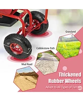 Rolling Garden Cart with Height Adjustable Swivel Seat and Storage Basket