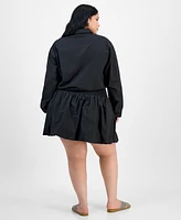 Full Circle Trends Trendy Plus Collared Tie-Hem Shirt & Bubble-Hem Skirt