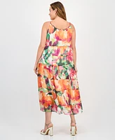 Robbie Bee Plus Printed Sleeveless Tiered Midi Dress