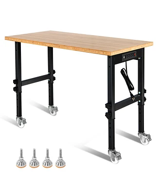 48 inch x 24 inch Adjustable Height Mobile Workbench with Caster-Natural