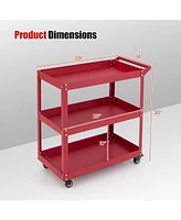 3-Tier Rolling Tool Cart with Spacious Shelves, 4 Universal Wheels and 2 Brakes