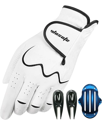 Wosofe Men s Golf Glove Left Hand non-slip breathable Lycra Nanocloth Soft Comfortable No Sweat All Weather liner and Green Fork