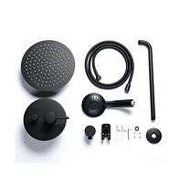 Aquaterior Shower Faucet Set Wall Mount Concealed Mixer Round Shower Head Black