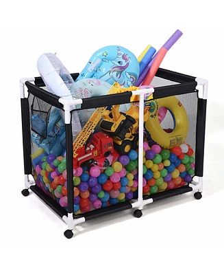Yescom Extra Large Mesh Pool Storage Bin 214 Gallon Noodles Toys Holder 6 Wheels Rolling Cart Black