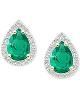 Lab-Created Emerald (1-1/3 ct. t.w.) & White Sapphire Pear Halo Stud Earrings 10k Gold