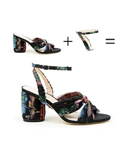 Alterre Women's Black Floral Organza Customizable Twist Sandals