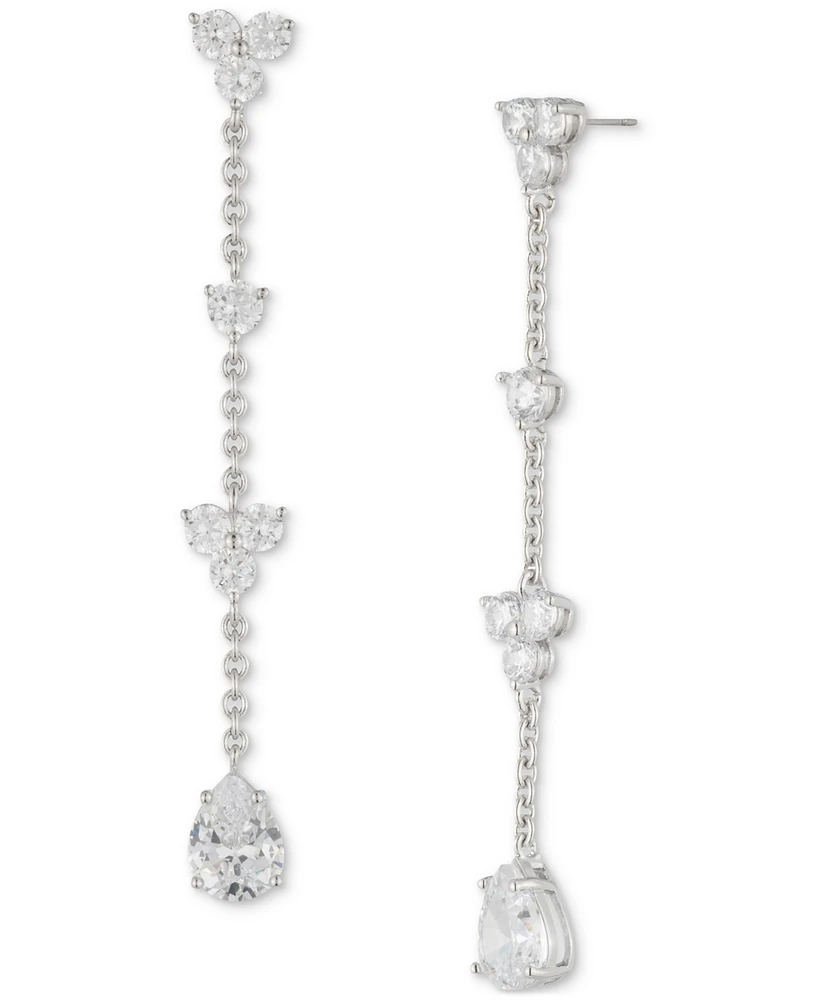 Marchesa Silver-Tone Crystal Station Linear Drop Earrings