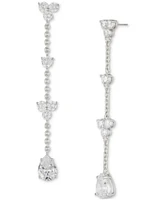 Marchesa Silver-Tone Crystal Station Linear Drop Earrings