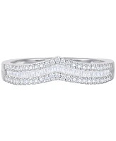 Diamond Baguette & Round Chevron Ring (1/3 ct. t.w.) 14k White Gold
