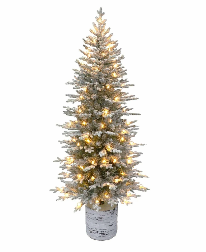 6' Pre-Lit Potted Flocked Arctic Fir Pencil Tree with 120 Color Select Led Lights, 1430 Tips