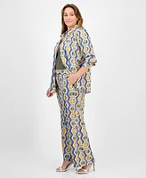 Tahari Asl Plus Printed Mid Rise Wide-Leg Pants