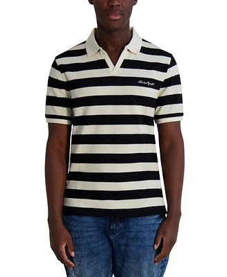 Karl Lagefeld Paris Men's Regular-Fit Textured Stripe Polo Shirt