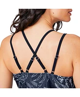 Free Country Women's Double Strap Cut Out Blouson Tankini Top