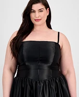B Darlin Plus Satin Square-Neck Midi Dress
