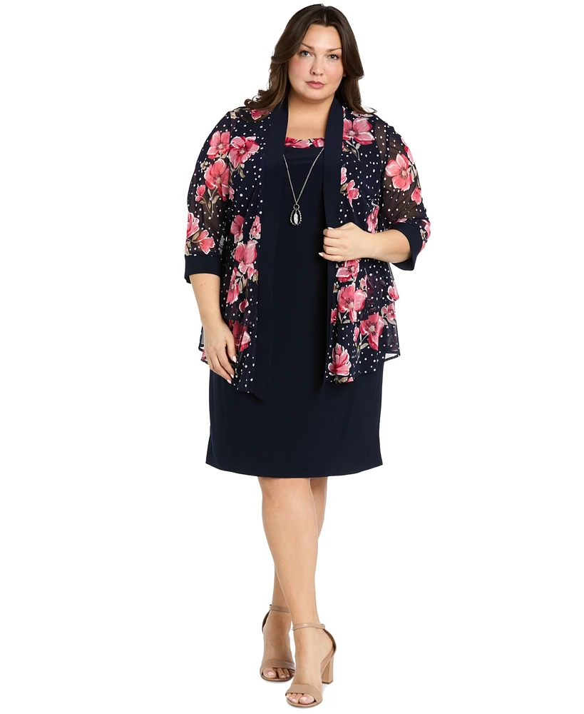 R & M Richards Plus 2.Pc Jewelry Contrast-Trim Sheath Dress Floral 3/4-Sleeve Jacket