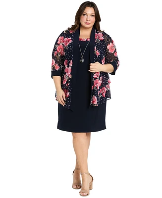 R & M Richards Plus 2.Pc Jewelry Contrast-Trim Sheath Dress Floral 3/4-Sleeve Jacket