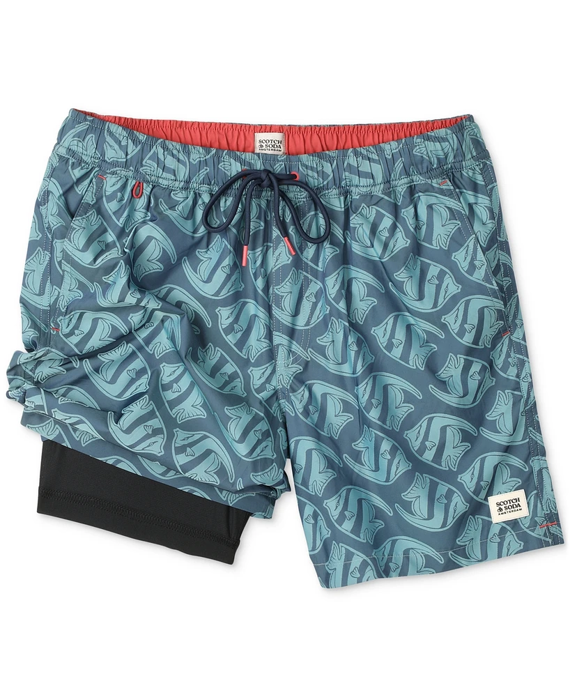Scotch & Soda Men's Low Tide Fish-Print Swim Trunks