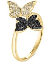 Lali Jewels Black & White Diamond Butterfly Ring (1/3 ct. t.w.) in 14k Gold