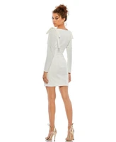 Mac Duggal Women's Bow Shoulder Long Sleeve Sweetheart Fitted Mini Dress