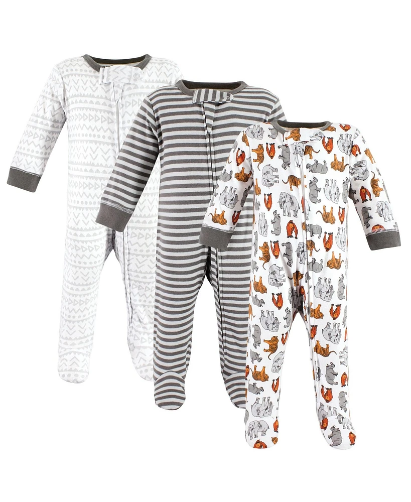 Touched by Nature Baby Boys Organic Cotton Sleep and Play, Neutral Endangered Safari, 0-3 Months