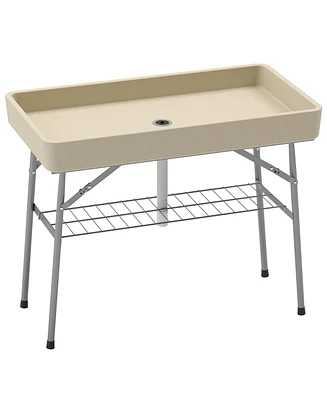 Outsunny 3.4ft Folding Ice Cooler Table with Drain, Party Table,