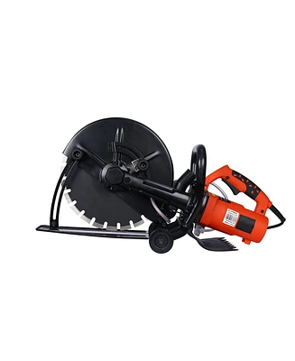 Electric 14" Cut Off Saw Wet/Dry Concrete Saw Cutter Guide Roller with Water Line Attachment