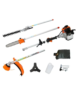 4 in 1 Multi-Functional Trimming Tool, 56CC 2-Cycle Garden Tool System with Gas Pole Saw, Hedge Trimmer, Grass Trimmer, and Brush Cutter Epa Compliant
