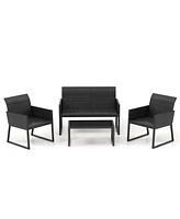 Gymax 8 Piece Patio Weather Resistant Wicker Furniture Set Outdoor Conversation Set w/ Quick Dry Foam