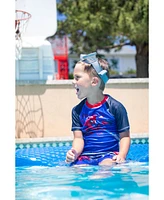 Spider-Man Boys Marvel Upf 50+ Cosplay Rash Guard and Swim Trunks Outfit Set