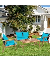 Gymax Piece Wood Frame Furniture Set Patio Conversation Set w/ Cushions