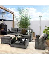 Gymax 4 Piece Rattan Outdoor Conversation Sectional Sofa Set Patio Furniture Set w/ Cushions