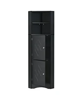 Tall Bathroom Corner Cabinet, Freestanding Storage Cabinet with Doors and Adjustable Shelves, Mdf Board, Black