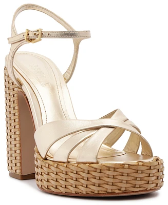 Schutz Women's Keefa High Straw Round Toe Sandals