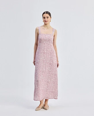 Reistor Women's Perfect Floral Maxi with Tapered Straps Pink