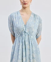 Reistor Women's Maxi Gathered Dress Blue Florals